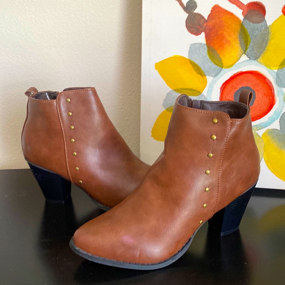 NEW - Sociology - Heeled Booties, Cognac Brown (Size 10)